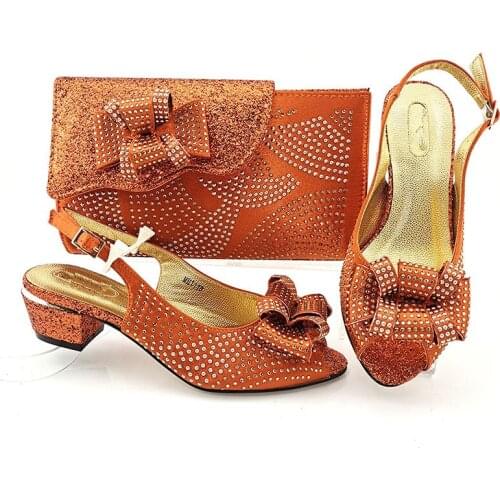 Doershow New Arrival African Wedding Shoes and Bag Set orange Italian Shoes with Matching Bags Nigerian Women party! HYD1-12