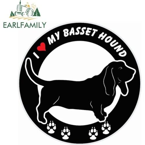 EARLFAMILY 13cm x 13cm I Love My Basset Hound Dog ROUND Car Truck Windows Bumper Vinyl Decal Waterproof Cartoon Car Stickers