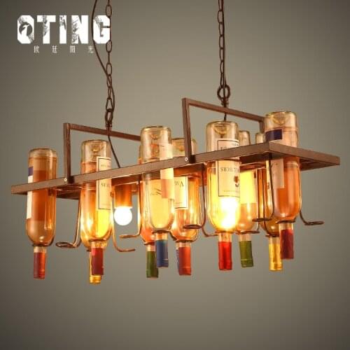 Creative Loft glass wine bottle iron artistic pendant lamp Bar Restaurant Cafe bar living room decorative