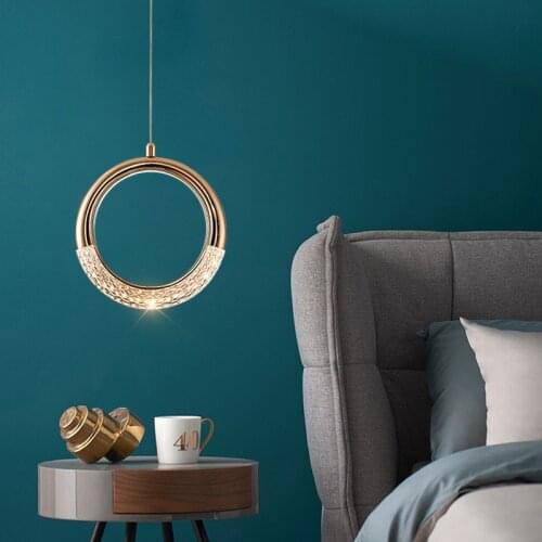 Ins ring chandelier rose gold art ring led pendent lamp nordic luxury hotel room long line small chandelier crescent circle