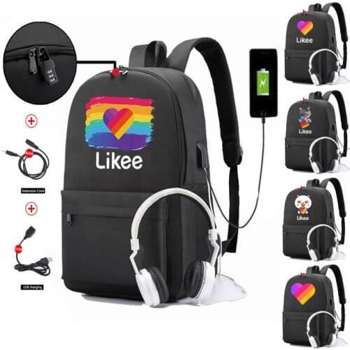 Fashion Likee Backpack Anti-theft Backpack for Young Men And Women Bags School Student Laptop Bag USB Charge Travel Bag Hot APP