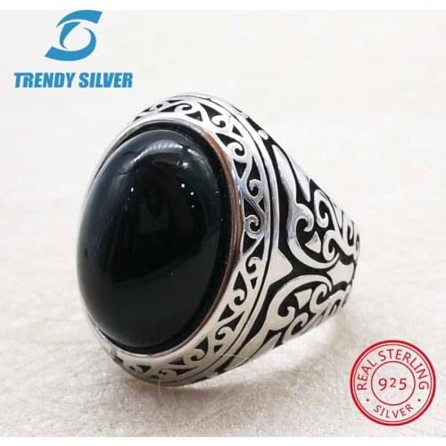 Rose gold silver 925 fine jewelry man rings men accessories turquoise gemstone natural onyx agate wholesale TRENDY SILVER TCR845