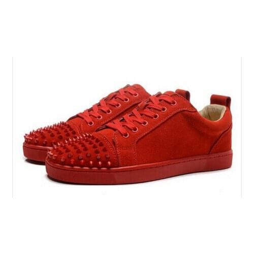 Promotion Red Black Blue Suede Spike Men Sneaker Low Top Lace Up Trainers Superstar Shoes Rivet Sapatos Fashion Man Casual Flats