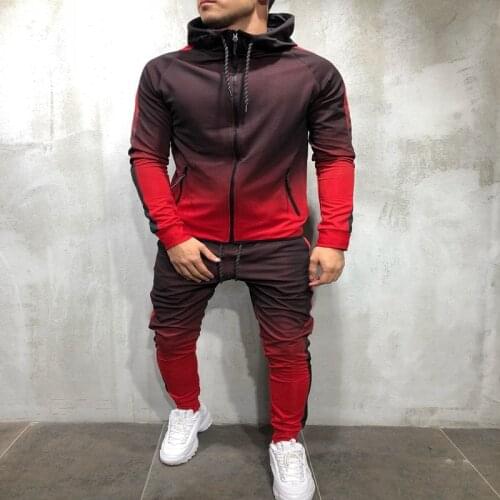 Casual Mens Tracksuit Long Sleeve Gradient Hooded Jogging Tops Bottom Sporty Sweat 2PCS Suit Trousers Hoodie Coat Pant