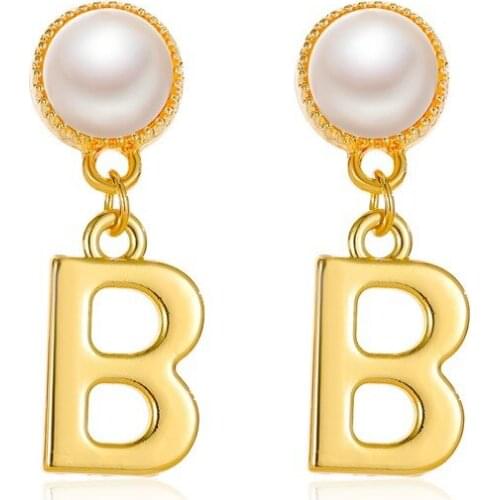 Wholesale B Letter Pearl Earrings Female Exaggerated Creative Niche Design Retro Temperament Ear Stud Wholesale