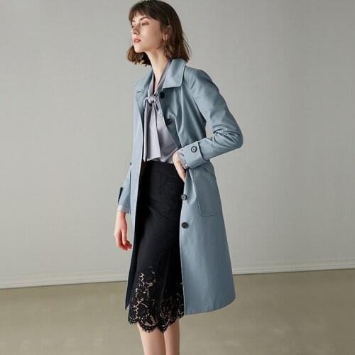 2021 autumn new fashion Lapel waist jacket simple temperament over the knee popular windbreaker womens middle and long