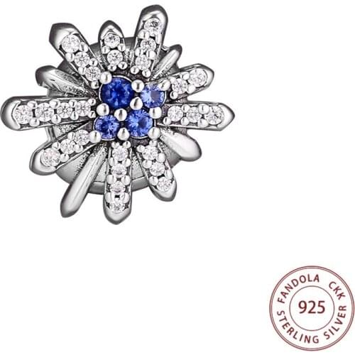 Dazzling Fireworks Charms 925 Sterling Silver Clear CZ & Blue Crystal Beads for Jewelry Making Fits Original Bracelet kralen