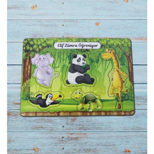 Personalized Educational Wooden Child Puzzle Animal Kingdom