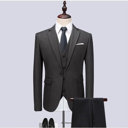 Jacket+Vest+Pants) 2019 Men Suits Fashion Party Dresses Mens Slim Fit Business Classic Grey Wedding Suit Big Full Size M-6XL