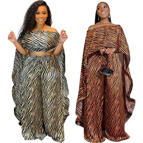 African Print Dresses for Women 2 Piece Set Dashiki Off Shoulder Dress Cloak Top Pants Suit African Clothes Vetement Femme 2021