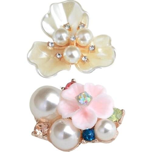 10pcs Pearl Flower Rhinestone Buttons Flatback Embellishment Crystal Buttons for Scrapbooking Crafts DIY Hair accessories