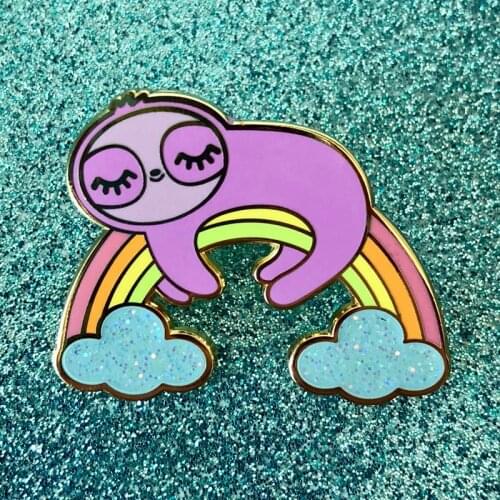 Rainbow Dreams Sloth Glitter Enamel Brooch Pin Backpack Hat Bag Collar Lapel Pins Badges Women Mens Fashion Jewelry Accessories
