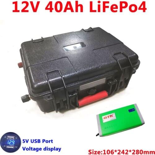 Waterproof 12V 40Ah LiFepo4 battery pack for solar street light solar system electric motorcycle UPS storage energy+5A charger