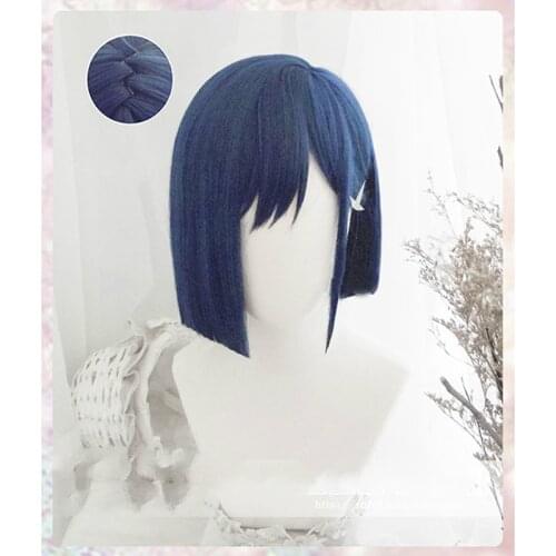 DARLING in the FRANXX 015 Cosplay Wigs Ichigo Wigs 24cm Short Blue Synthetic Hair Perucas Cosplay Wig No Keychain + wig cap