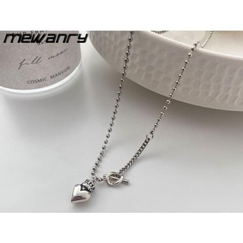 Mewanry 925 Sterling Silver Necklace Love Heart Crown OT Buckle for Women Fashion Simple Temperament Party Jewelry Birthday Gift
