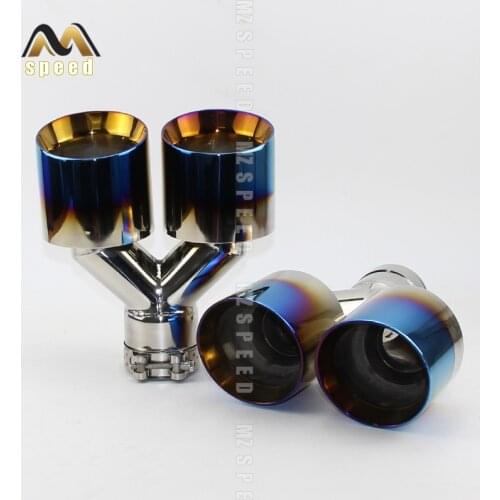 1PCS Car Accessories 304 stainless steel blue and bright y-type double outlet straight edge exhaust pipe tailpipe