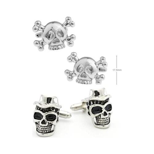10Pairs/lot Copper Silver Pirate Skull Head With Hat Cufflinks Halloween Skeleton Cuff Link Mens Jewelry Accessory Wholesale