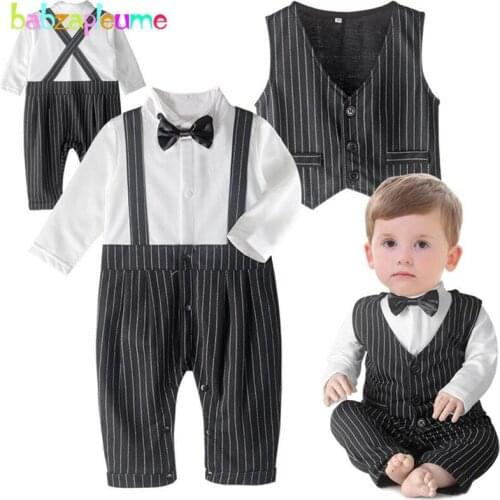 2PCS/Baby Fashion Clothing 2018 Spring Boys Outfit Gentleman Suit Stripe Cotton Jumpsuit Rompers+Vest Newborn Clothes Set BC1678
