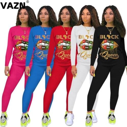 VAZN 2020 Top Quality Free Casual Young Daily Energy Elastic Full Sleeve Group Long Pants Tracksuits Slim Women 2 Piece Set