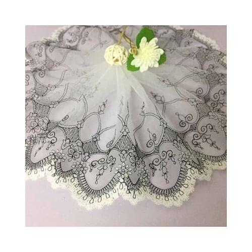 3Yards 18cm Polyester Mesh Embroidery Lace Trimmings Black white Dress Accessories Lace Fabric Sewing Crafts Doll Material