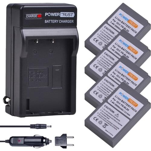 4x 7.4V 2000mAh PS-BLS5 BLS-5 BLS5 BLS50 Camera Battery + Wall Charger Kits for Olympus PEN E-PL2,E-PL5,E-PL6,E-PL7,E-PM2,E-M10