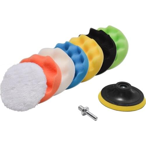 8Pcs 100mm Gross Polishing Buffing Pad Kit With Drill Adapter 4 inch Polisher Pads Buffing Adhesive Backer Pad For Car Polishing