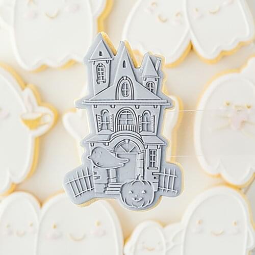 Acrylic Happy Halloween Embossed Mold Fondant Sugar Craft Cookies Embosser Cutter Ghost Stamp Fondant Cake Decorating Tools