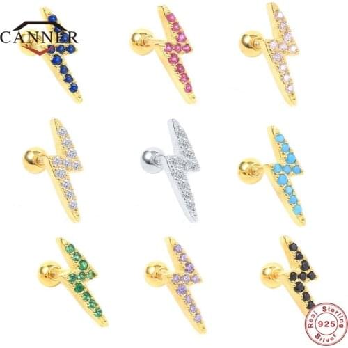 CANNER 925 Sterling Silver Earrings Zircon Lightning Thread Stud Earrings Women Cartilage Piercing Earring Earings Fine Jewelry