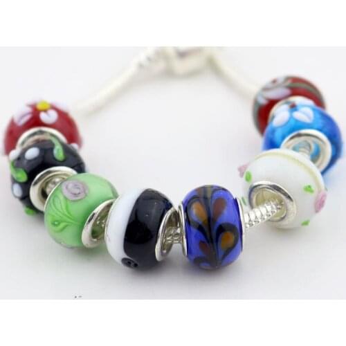 Free Shipping 500pcs/lot ColorFul lampwork glass beads Glass Rondelle Spacer Big Hole Charms Beads For European Bracelet