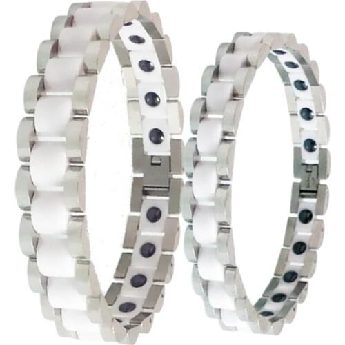 Couple White Ceramic Wrist Bracelets Male Stainless Steel Health Care Therapy Magnetic Hand Chain Lovers Jewelry Womens Gifts
