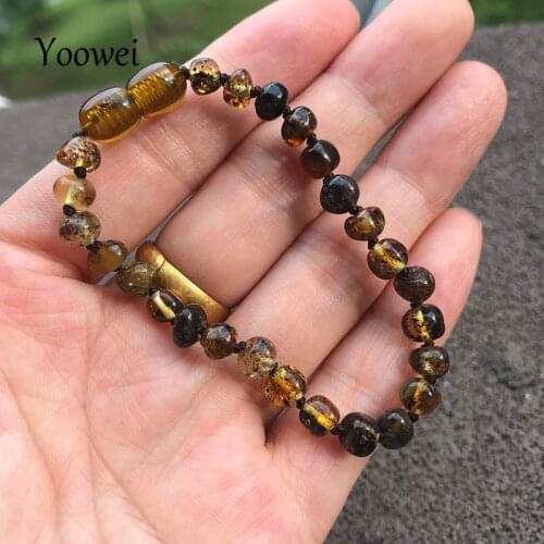 Yoowei New Baby Amber Bracelet for Gift 13 Colors High-End Natural Baltic Green Amber Jewelry Wholesale Adult Anklets 12-22cm