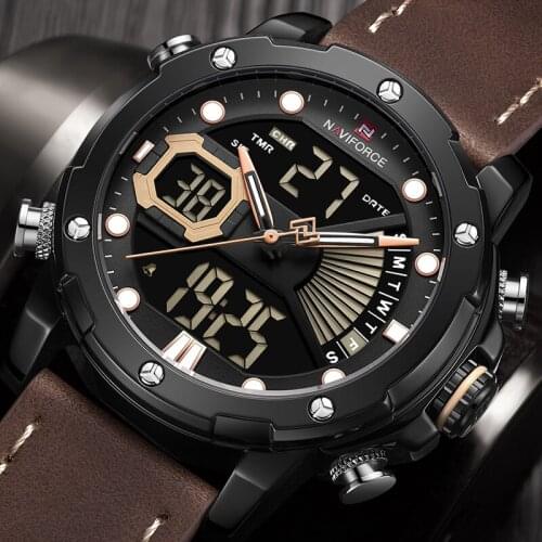 NAVIFORCE Sport Men Watches Fashion Digital Quartz Wrist Watch Leather Waterproof Dual Display Date Clock Relogio Masculino 2020