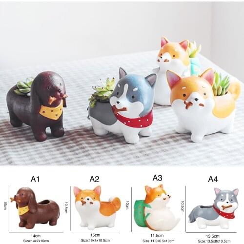 Puppy Flowerpot Succulent Pot Planter Bonsai Desktop Ornaments Home Office Decor Garden Decoration Resin Art Vase Plant Pot