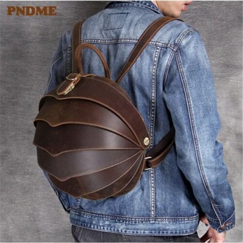 Designer creative genuine leather men womens backpack fashion vintage crazy horse cowhide outdoor travel girls small backpack