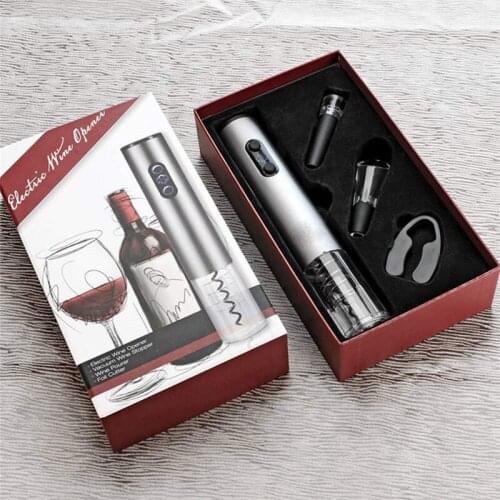 Electric Wine Bottle Opener Set Automatic Corkscrew with Stopper Pourer and Foil Cutter Red Wine Accessories Gift Box