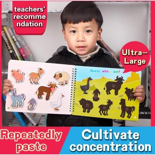 Animal Fruit Matching DIY Puzzle Cognition Learning Educational Board Books Quiet Busy Book Montessori Toys For Baby Cardboard