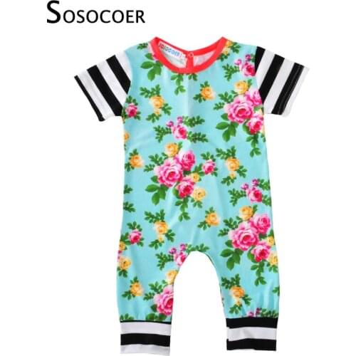SOSOCOER Baby Girl Romper Sunsuit 2017 Summer Floral Stripe Newborn Jumpsuit Girls Clothes Flower Short-sleeve Infant Rompers