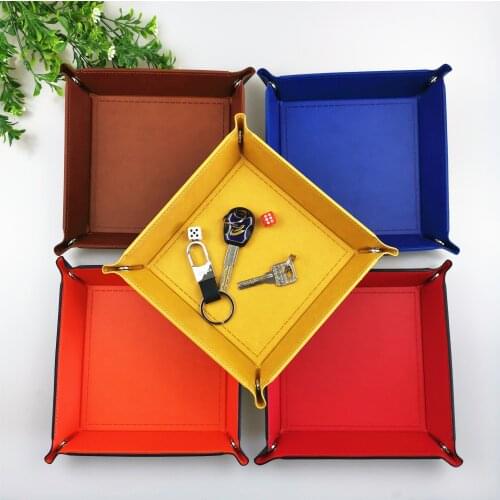 Storage Box Tray Square PU Leather Foldable Storage Tray Key Wallet Coin Storage Box Creative Collapsible Rolling Board Game