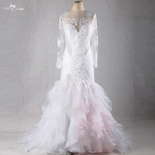 LZ163 Vestido De Noiva Lace Wedding Dress Elegant Mermaid Wedding DressesKeyhole back Two Color Vestido De Casamento