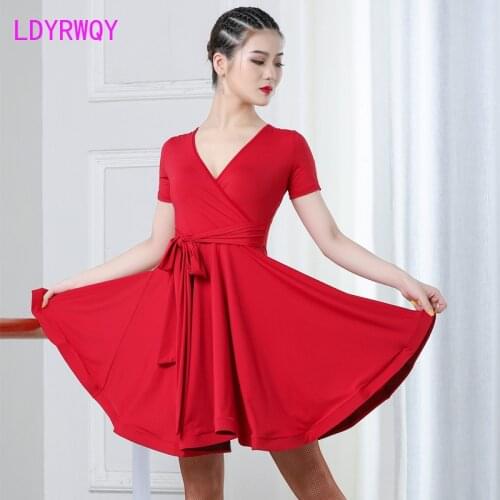 LDYRWQY 2021 new sexy fashion V-neck temperament lace solid color self-cultivation dance performance training Latin dance skirt