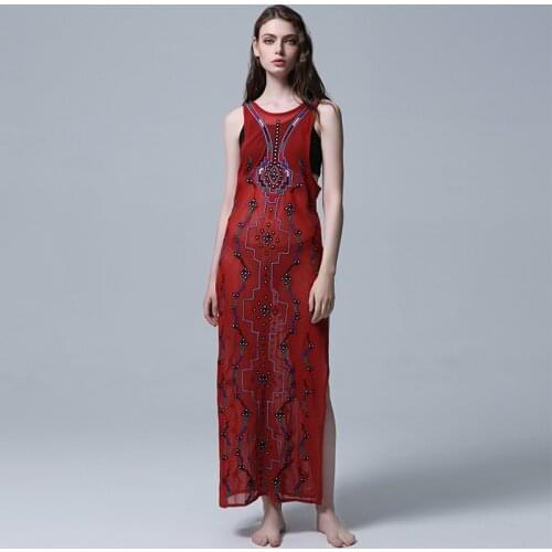 Summer new tour exotic style Bohemian long dress with split ends long dress Bohemian hippie beach dress embroidered gown