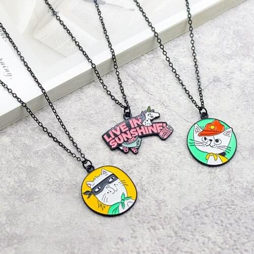 Custom Necklace Cartoon cat shark horse Enamel metal Pendant Necklace Lovely animals Fashion Necklace Gifts for friends children