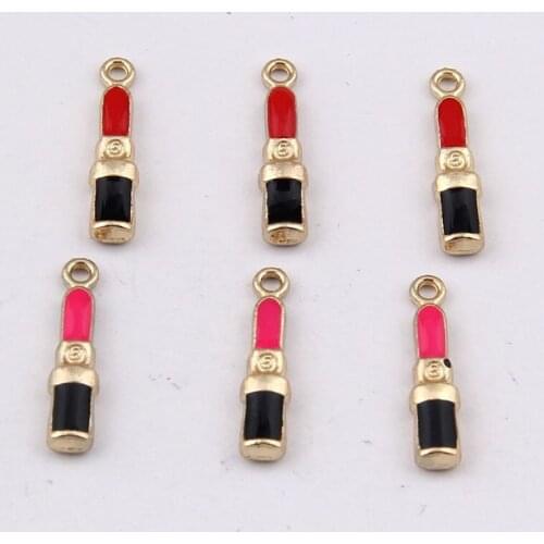 Mini Order 10pcs 18*3MM Enamel Alloy Charms Fashion Sexy Lipstickers Metal Bracelet Necklace Keyring Earring Pendants