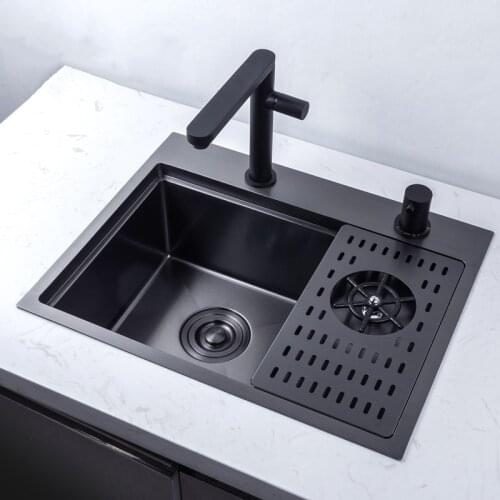 Cup Washer Bar Counter Kitchen Sink 304 Stainless Steel Handmade Nano Brushed/Black For MilkTea Cafe Shop Water Purification Tap
