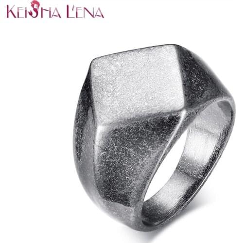 Anel Punk Chunky Flat Rhombus Top Thumb Ring For Men Fraternal Band Stainless Steel Retro Viking Male Jewelry Rock Hiphop Bijoux