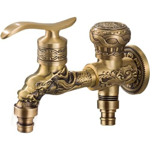 Wall Mounted Faucet Antique Dragon Carved Brass Retro Small Tap Decorative Outdoor Garden Washing Machine Mop Bibcock Bathroom