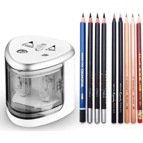 2021 New Automatic Pencil Sharpener Two-Hole Electric Battery-Powered High-Speed Automatic Switch Pencil Sharpener Stationery