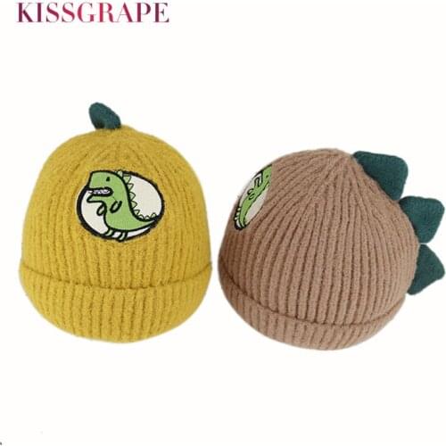 New Winter Childrens Warm Knitted Cap Dinasaur Cartoon Kids Winter Warm Hats Caps Kids Boys Cute Dinasaur Caps Beanies Skullies