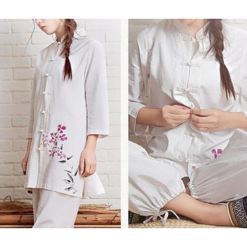 4color high quality cotton&linen Printing lay meditation clothing yoga suits clothes zen uniforms