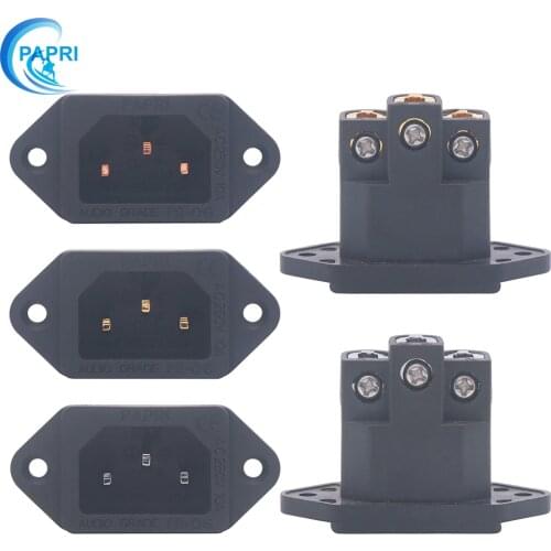 PAPRI 1PC High End Pure Copper Power Socket IEC320 C14 3pin Male Power Plug Connector Power Cord Inlet Receptacle Gold Rhodium